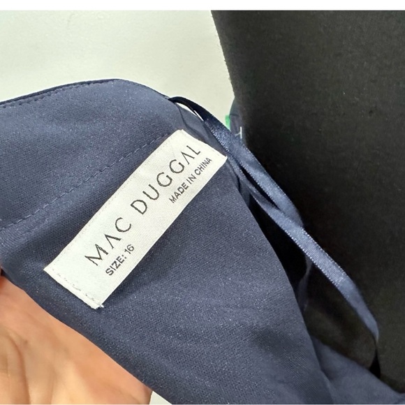 Mac Duggal 67858 Ruffled One Shoulder Draped Gown Navy Blue 16 - Picture 2 of 7